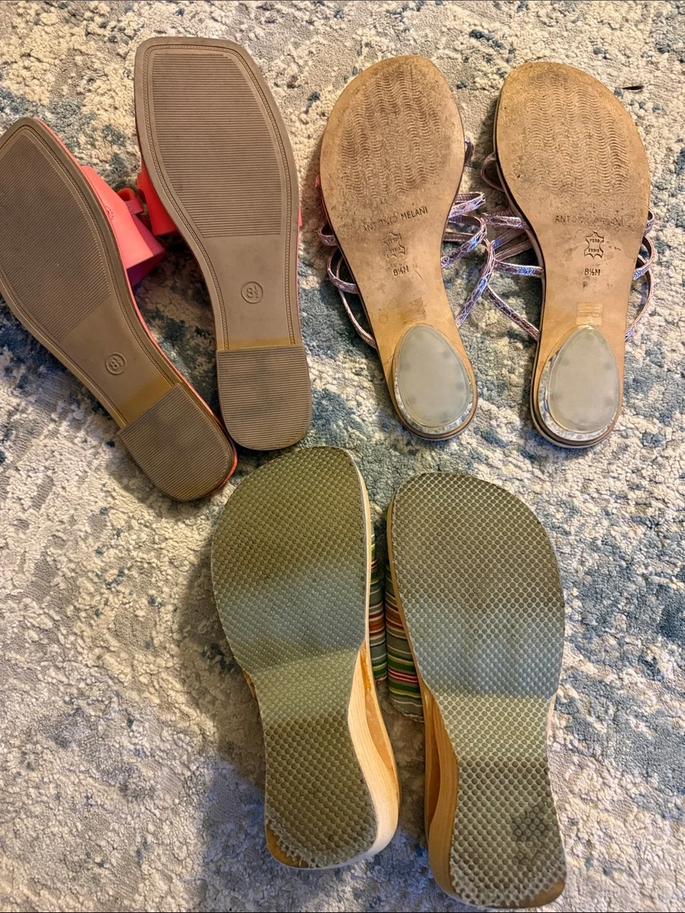 3 pairs size 8 1/2 women’s sandals, great brands and styles.
